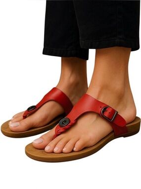 Malibu Red Leather Toe-Post Sandals with Buckle Detail